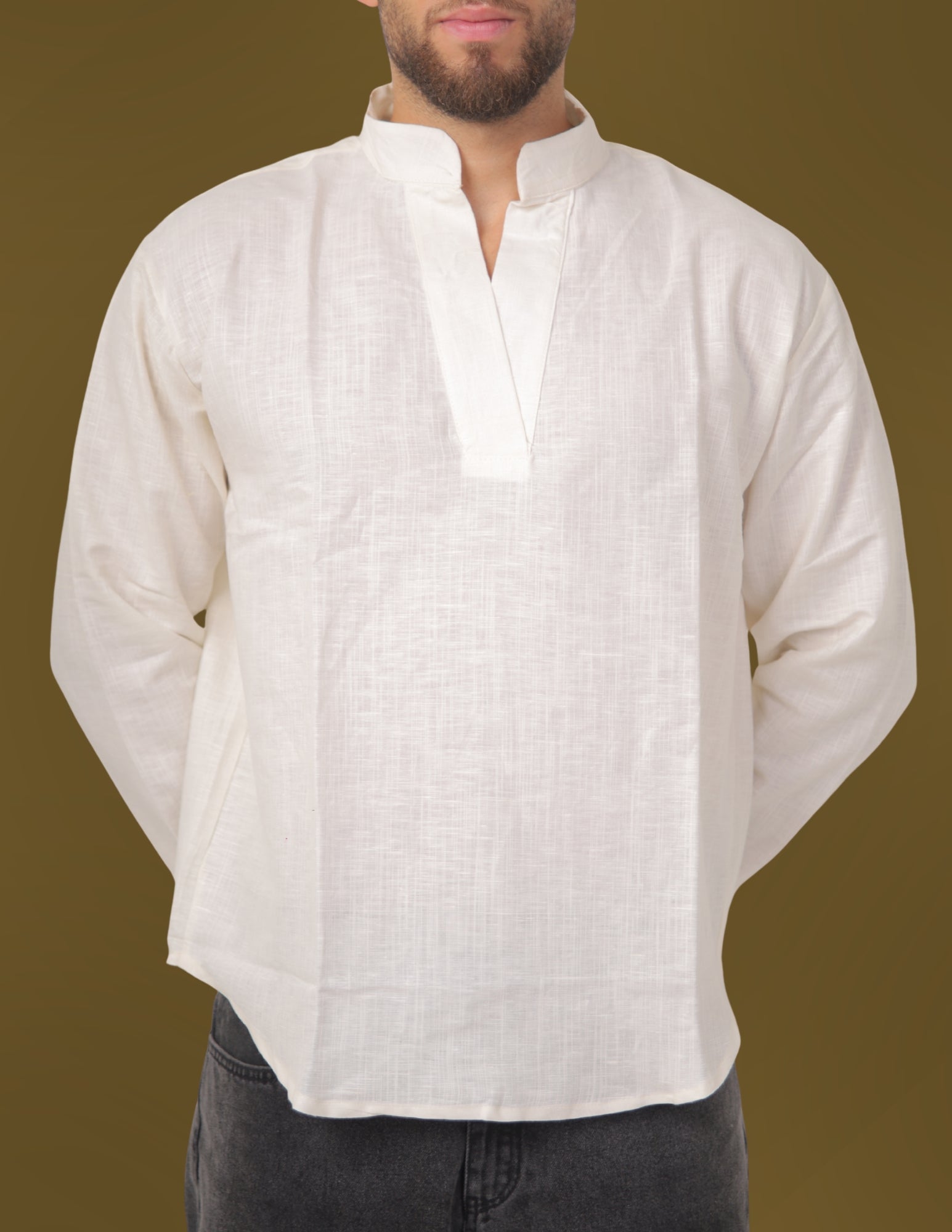 Linen Mandarin Shirt - Off White