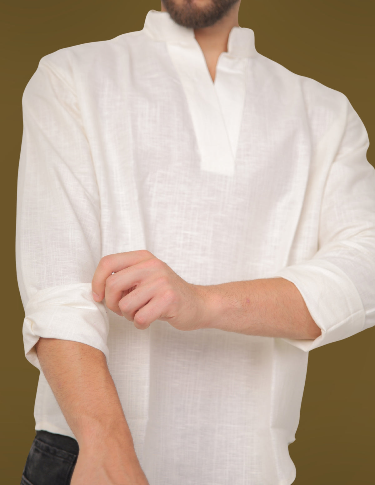 Linen Mandarin Shirt  - Off White