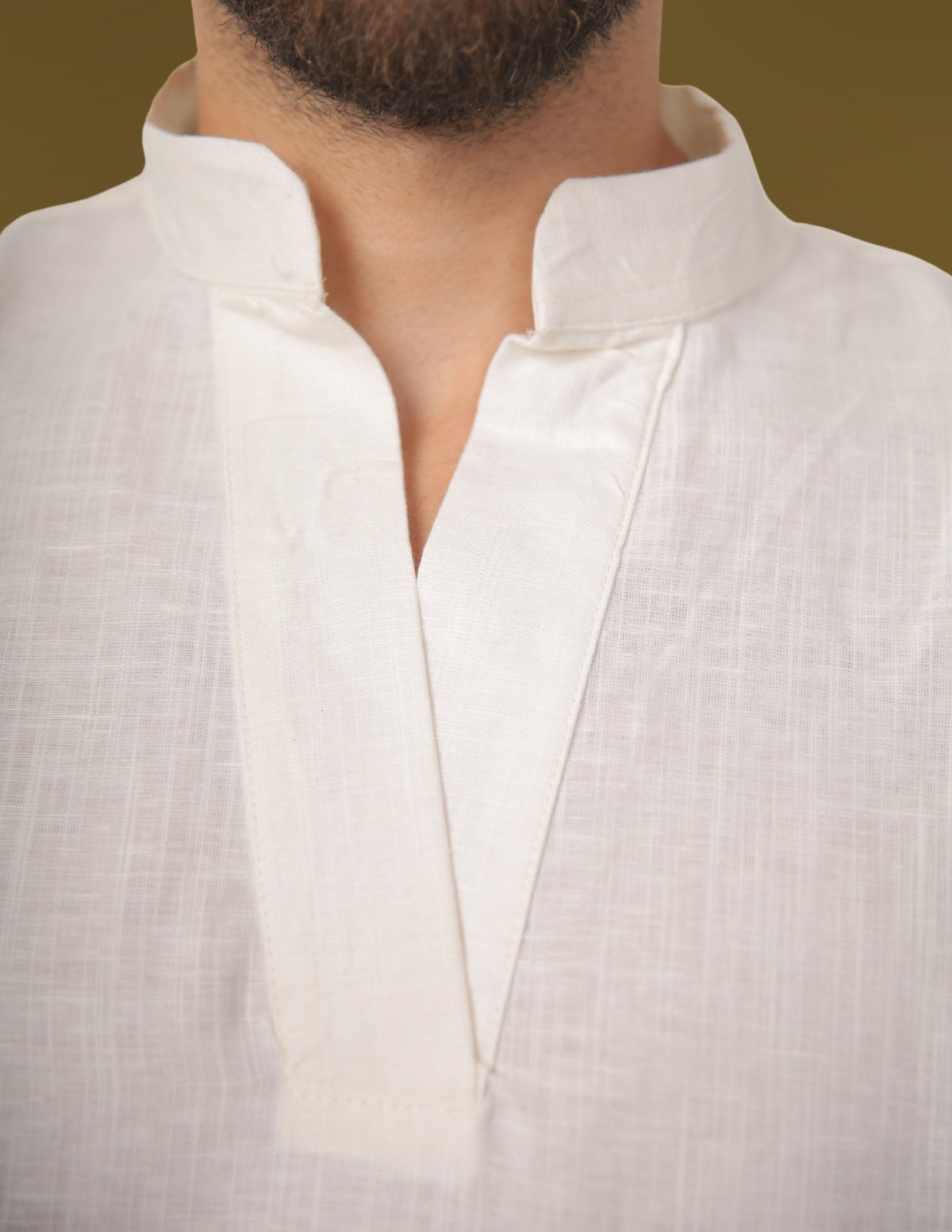 Linen Mandarin Shirt  - Off White