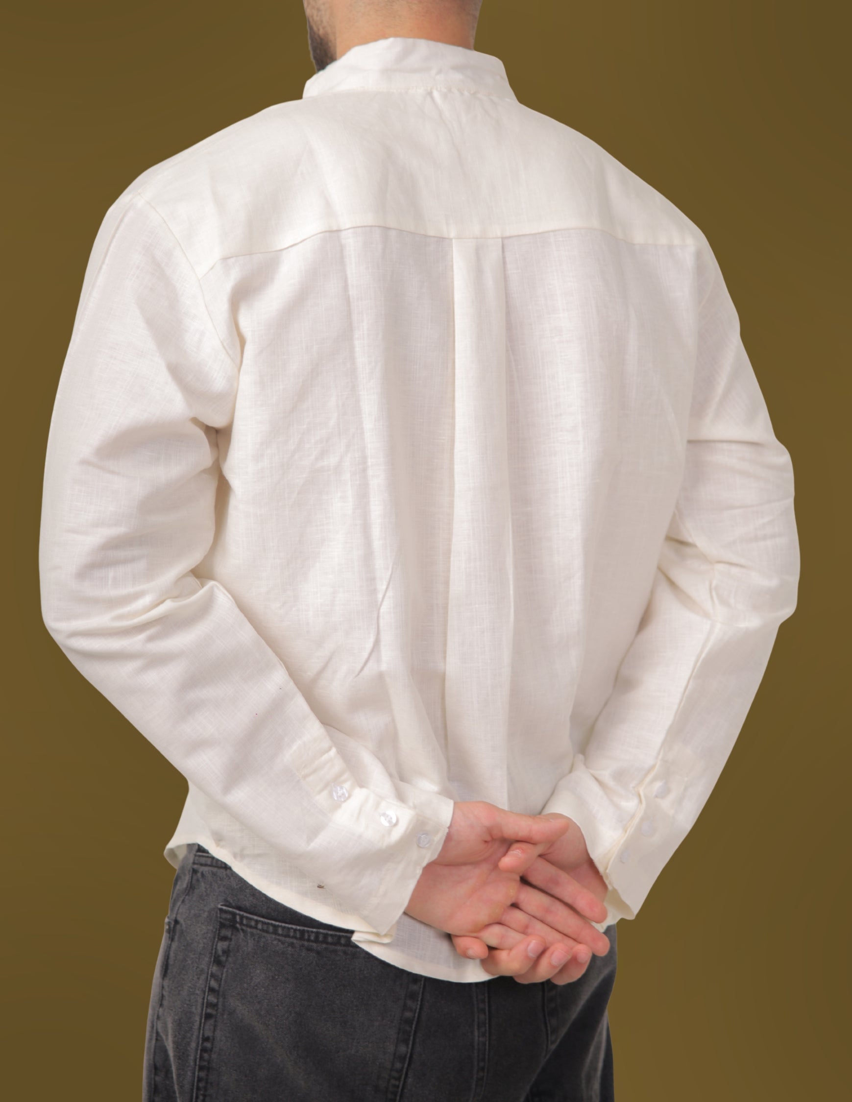 Linen Mandarin Shirt  - Off White