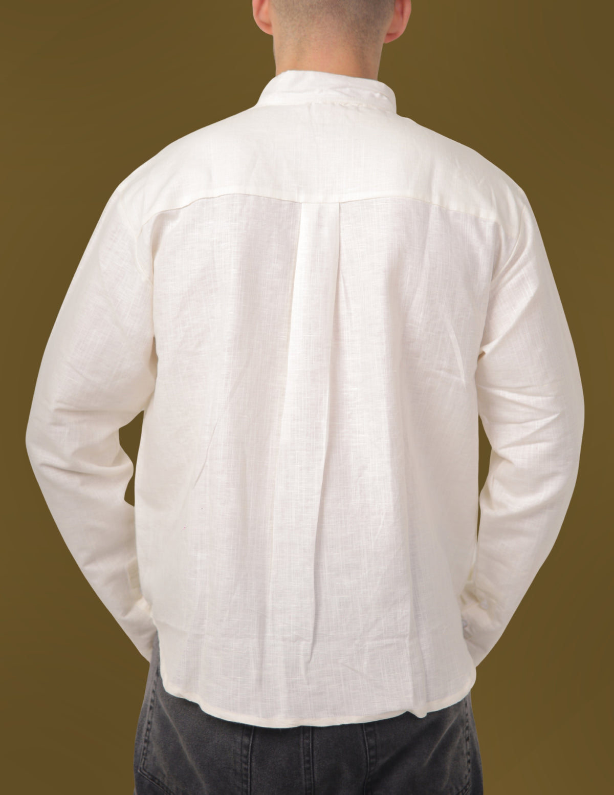 Linen Mandarin Shirt  - Off White