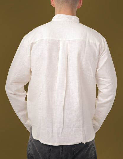 Linen Mandarin Shirt  - Off White