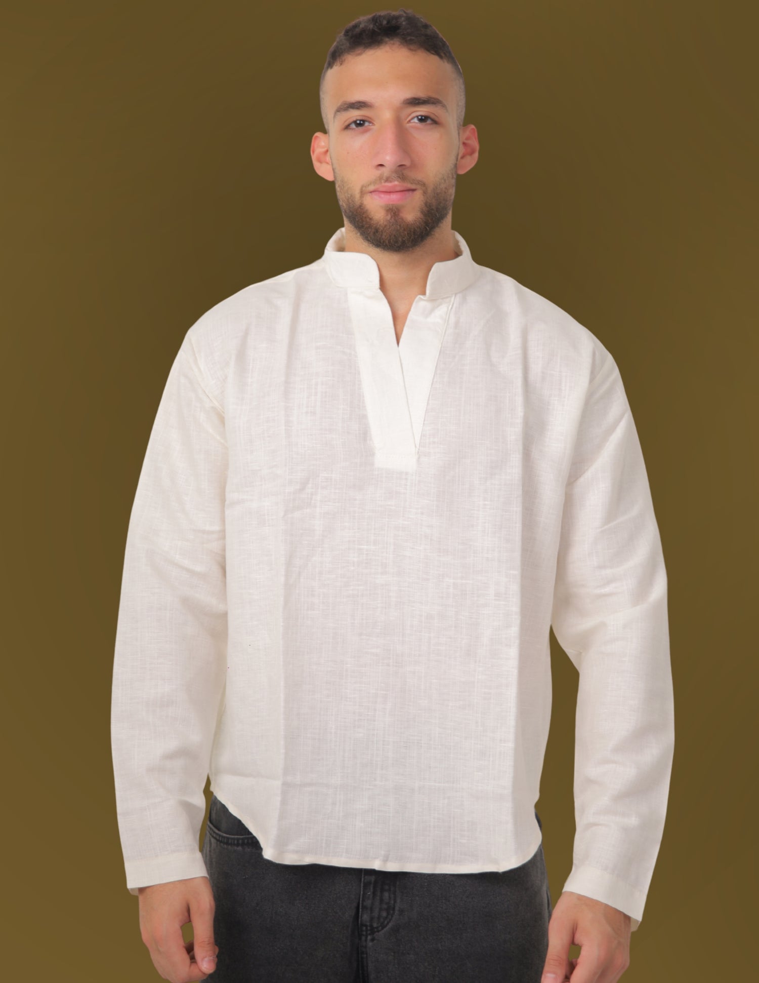 Linen Mandarin Shirt  - Off White